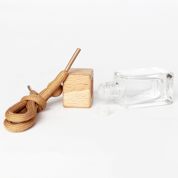 5ml/10ml/15ml glass square perfume bottle hanging car perfume bottle with wooden lid
