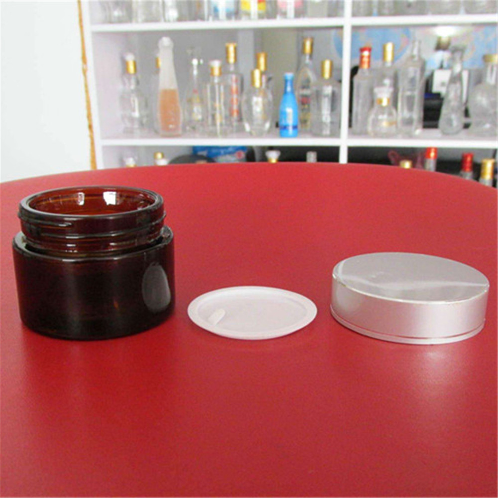 5ml 10ml 20ml 30ml 50ml 100ml Customized Cosmetic Packaging Glass Amber Cream Jar with plastic black lid or aluminium lid