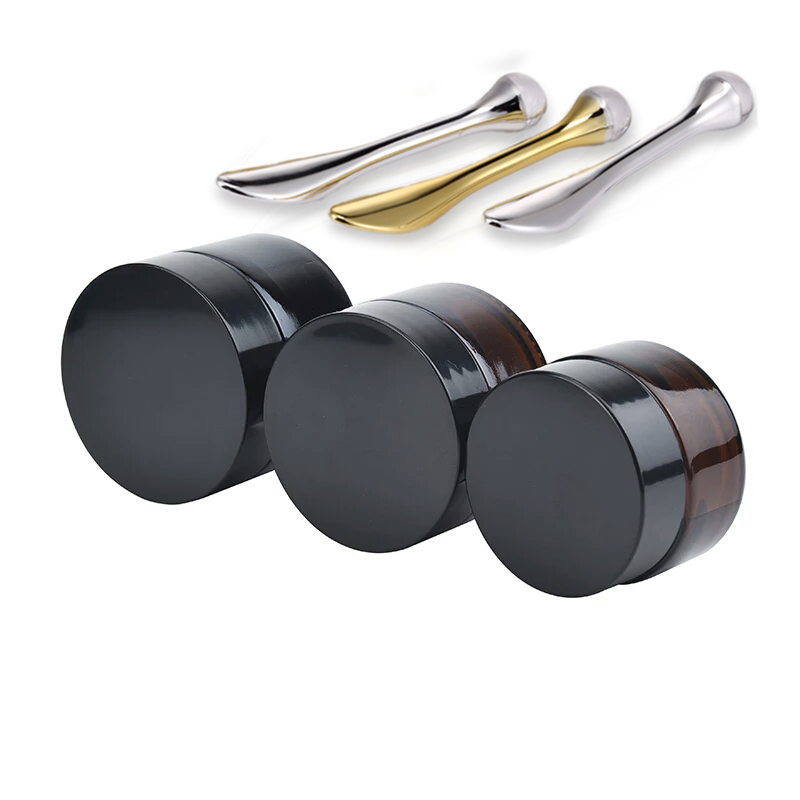 5ml 10ml 20ml 30ml 50ml 100ml black amber red glass Cosmetic Cream Jar With Spatula