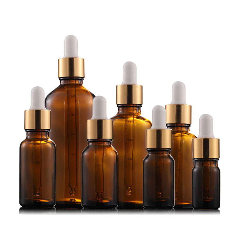 5ml 10ml 20ml 30ml 50ml 60ml 100ml Essential Basic Massage Oil Pipette Amber Glass Scale Dropper Bottle With Golden Cap