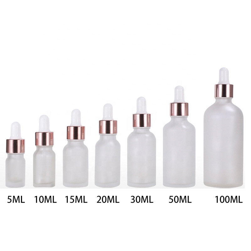 5ml 10ml 20ml 30ml 50ml 60ml 100ml gold rose transparent matte glass essential oil dropper bottle