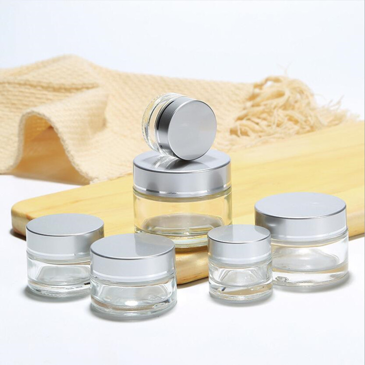 5ml 10ml 20ml 30ml 50ml 60ml 80ml 100ml clear cosmetic glass jar with silver lid 100ml luxury cosmetics jar glass container