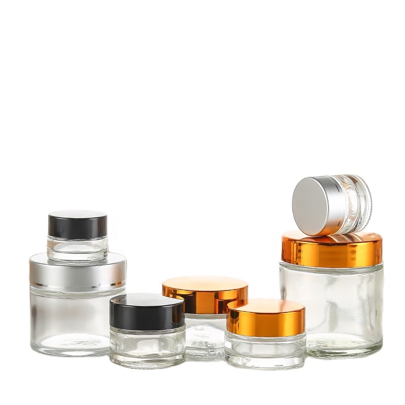 5ml 10ml 20ml 30ml 50ml clear cosmetic glass jar with silver lid 100ml luxury cosmetics jar glass container