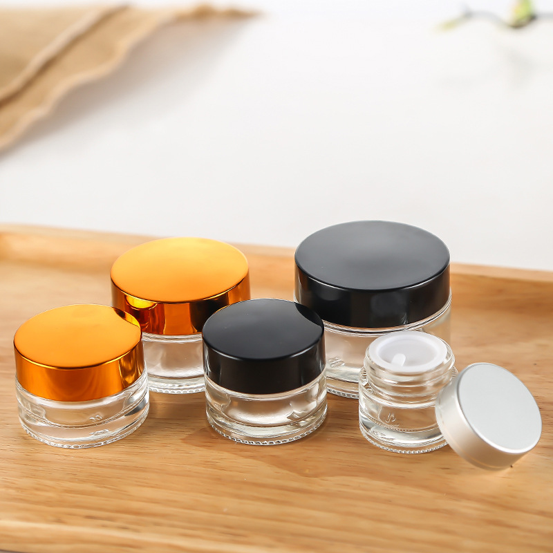 5ml 10ml 20ml 30ml 50ml clear cosmetic glass jar with silver lid 100ml luxury cosmetics jar glass container
