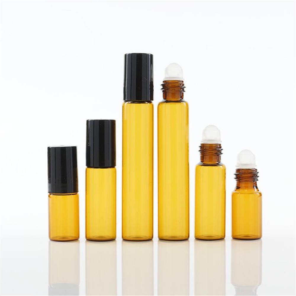 5ml 10ml 20ml amber glass perfume lip essential oil roll on bottle with roller ball for cosmetic packaging container