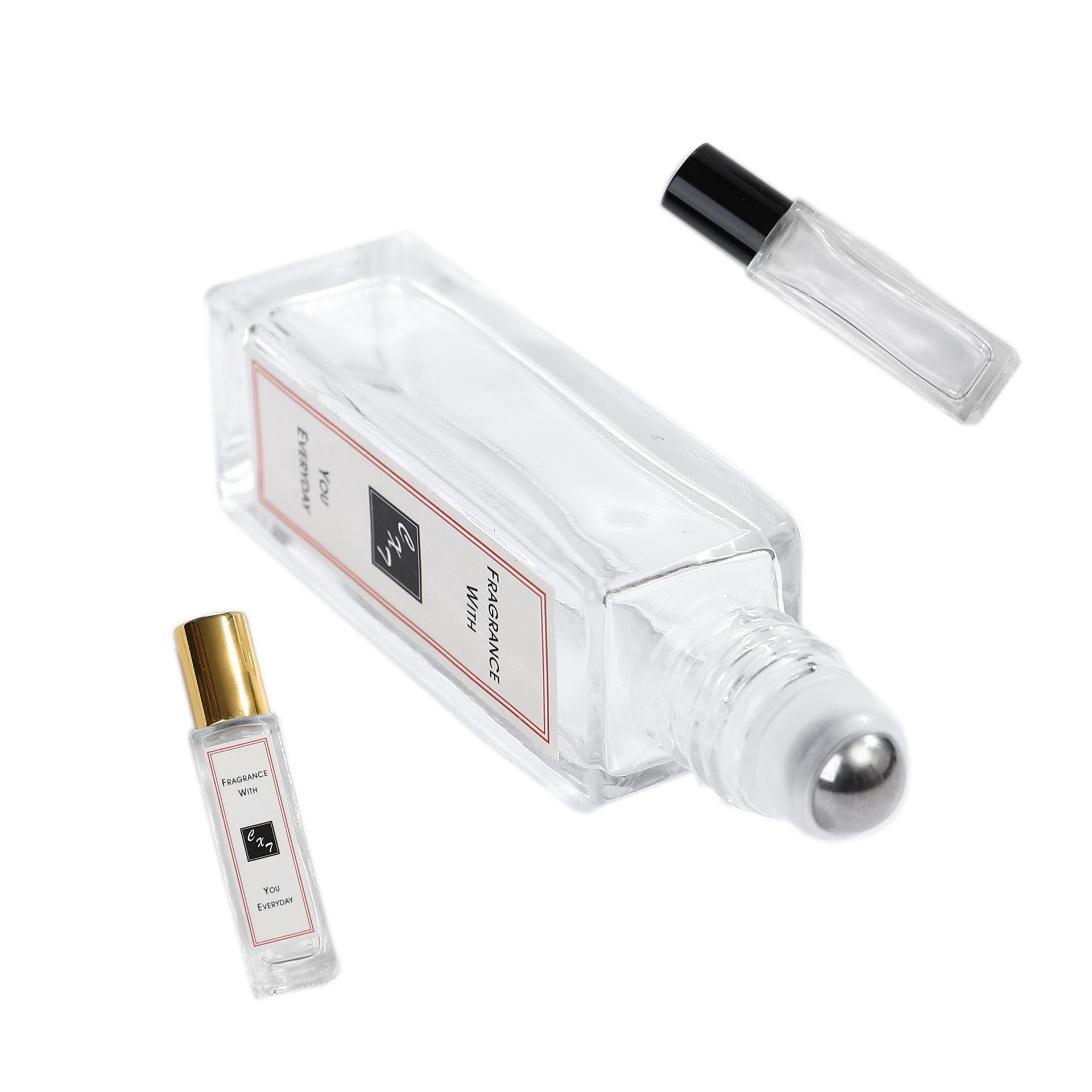 5ml 10ml 20ml clear glass squared shape pre-roll roller ball top perfume sample bottles essential oil samples bottles