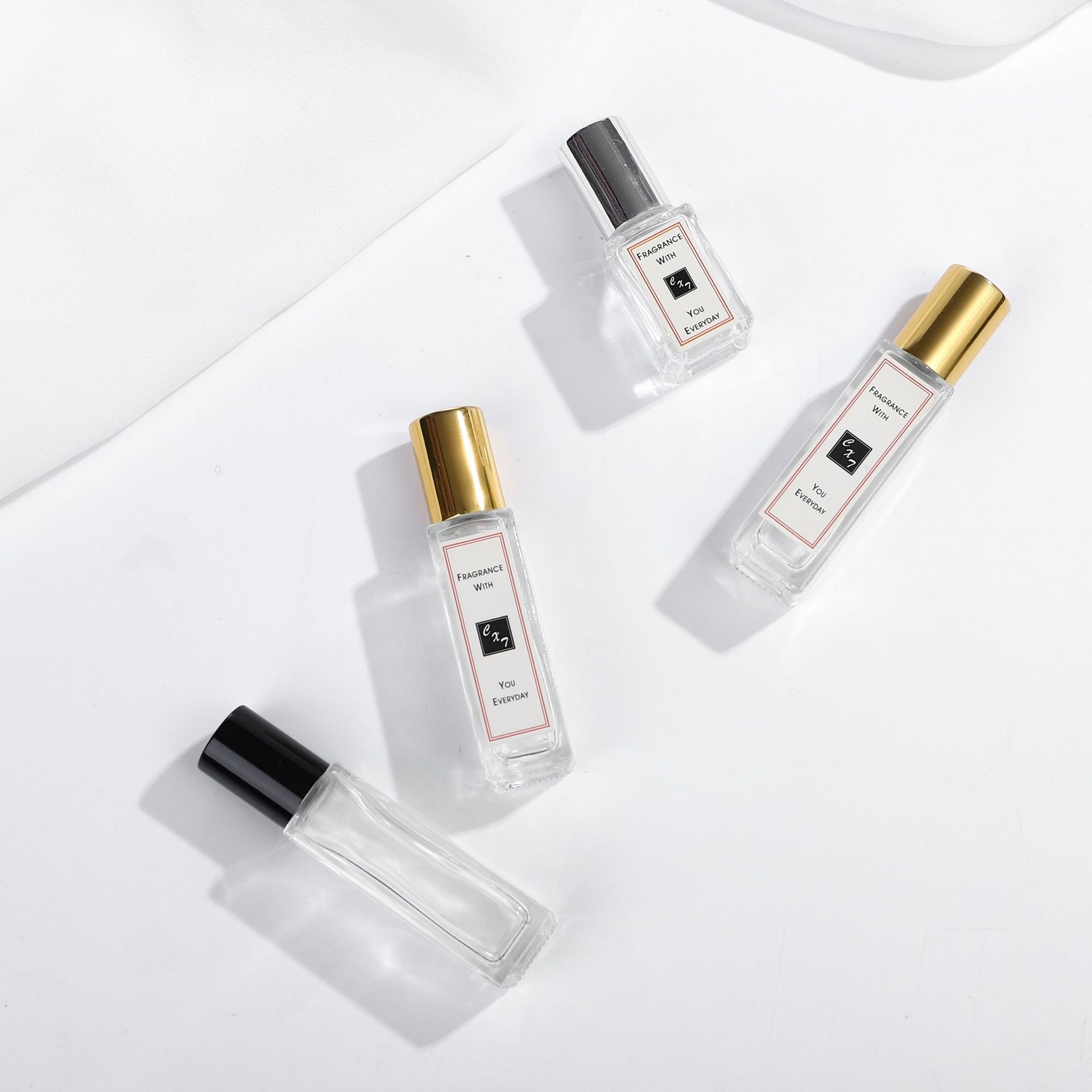 5ml 10ml 20ml clear glass squared shape pre-roll roller ball top perfume sample bottles essential oil samples bottles