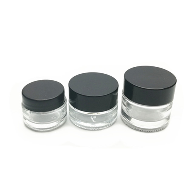 5ml 10ml 20ml clear round glass cream cosmetic jar with inner plug and black plastic cap