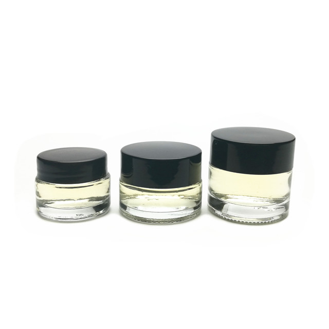 5ml 10ml 20ml clear round glass cream cosmetic jar with inner plug and black plastic cap