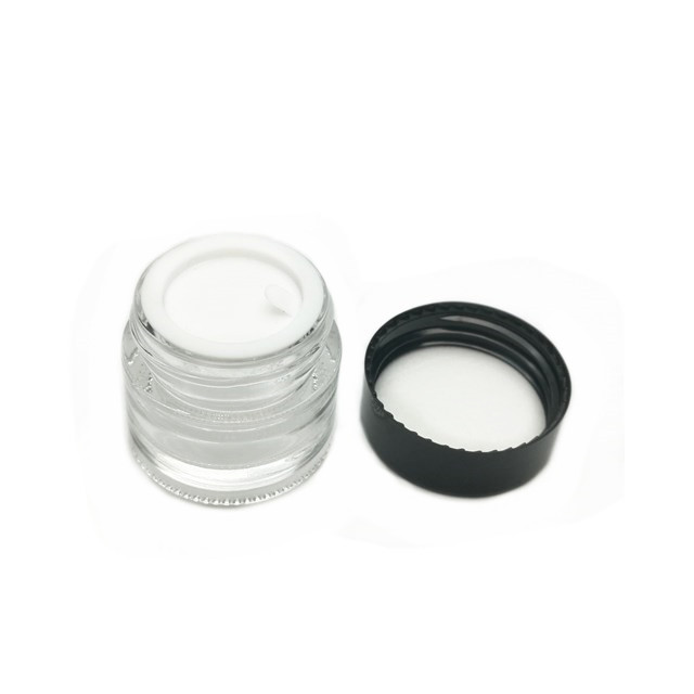 5ml 10ml 20ml clear round glass cream cosmetic jar with inner plug and black plastic cap