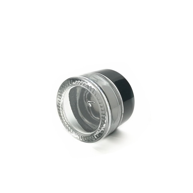 5ml 10ml 20ml clear round glass cream cosmetic jar with inner plug and black plastic cap