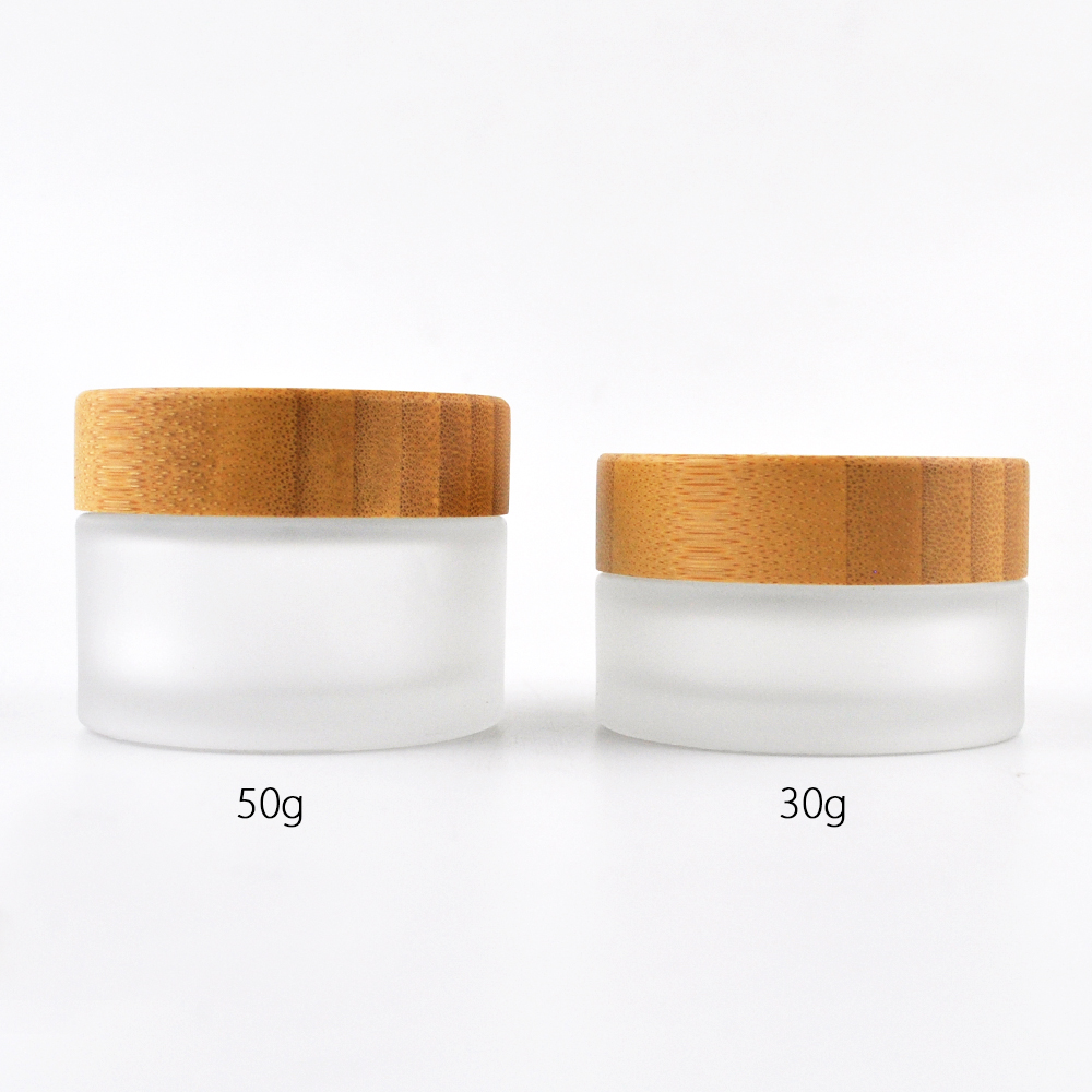 5ml 10ml 30ml 50ml 100ml clear frosted empty glass cosmetic cream jar with natural bamboo lid