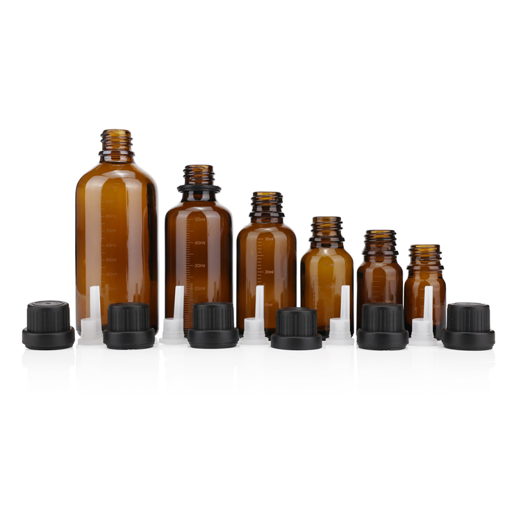 5ml 10ml 30ml 50ml 100ml orifice reducers plastic drip tip amber Cobalt blue Glass Essential Oil Bottle with Euro Dropper