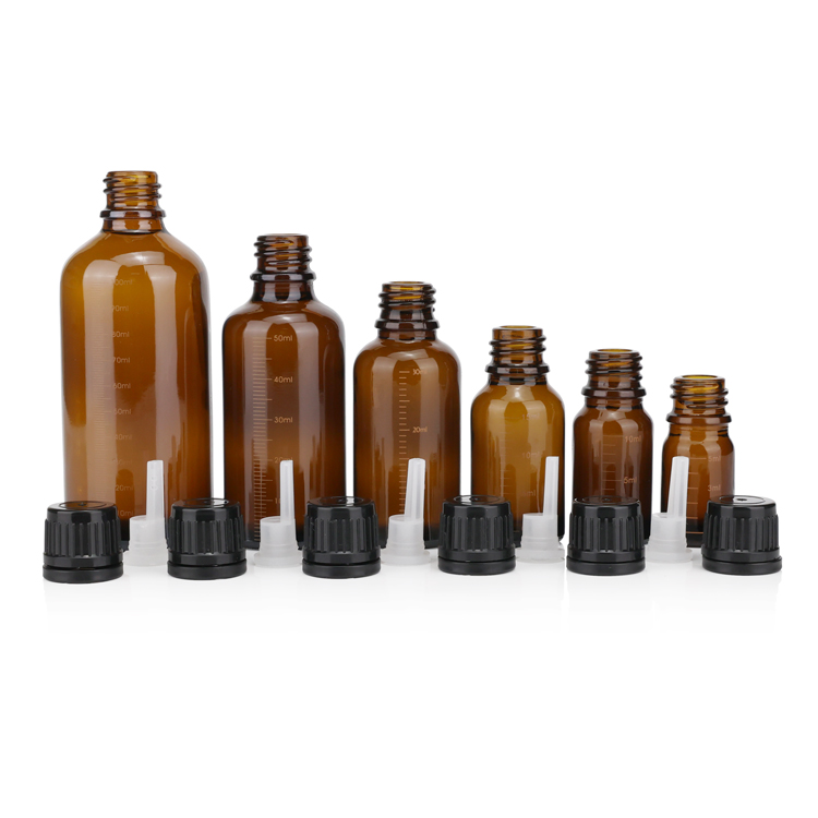5ml 10ml 30ml 50ml 100ml orifice reducers plastic drip tip amber Cobalt blue Glass Essential Oil Bottle with Euro Dropper