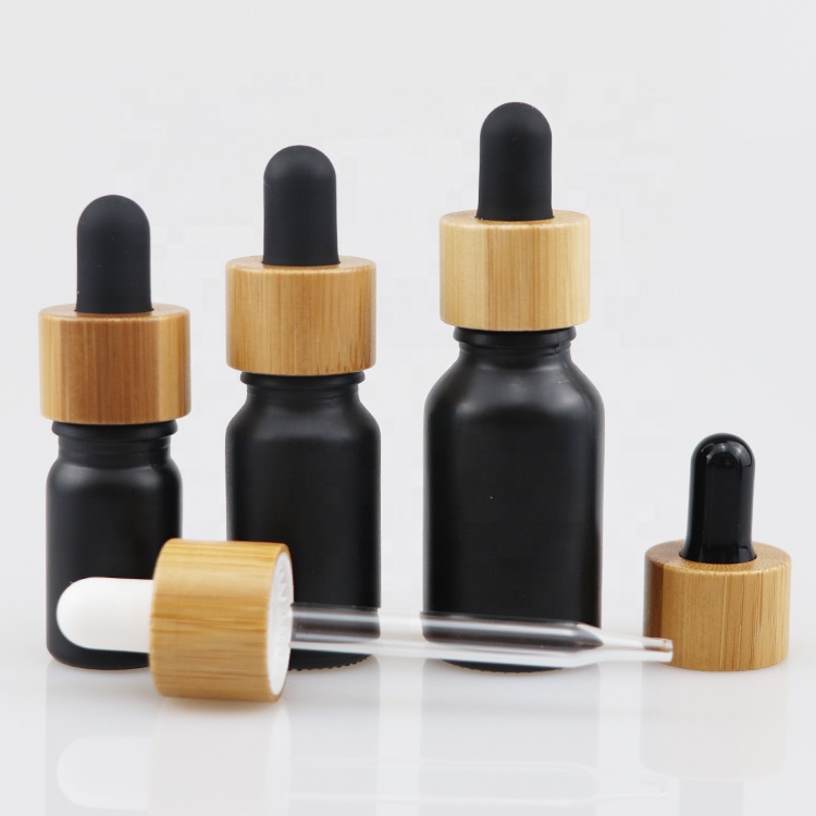 5ml 10ml 30ml 50ml 30ml frosted black dropper bottle 1oz tincture bottle with wooden bamboo cap