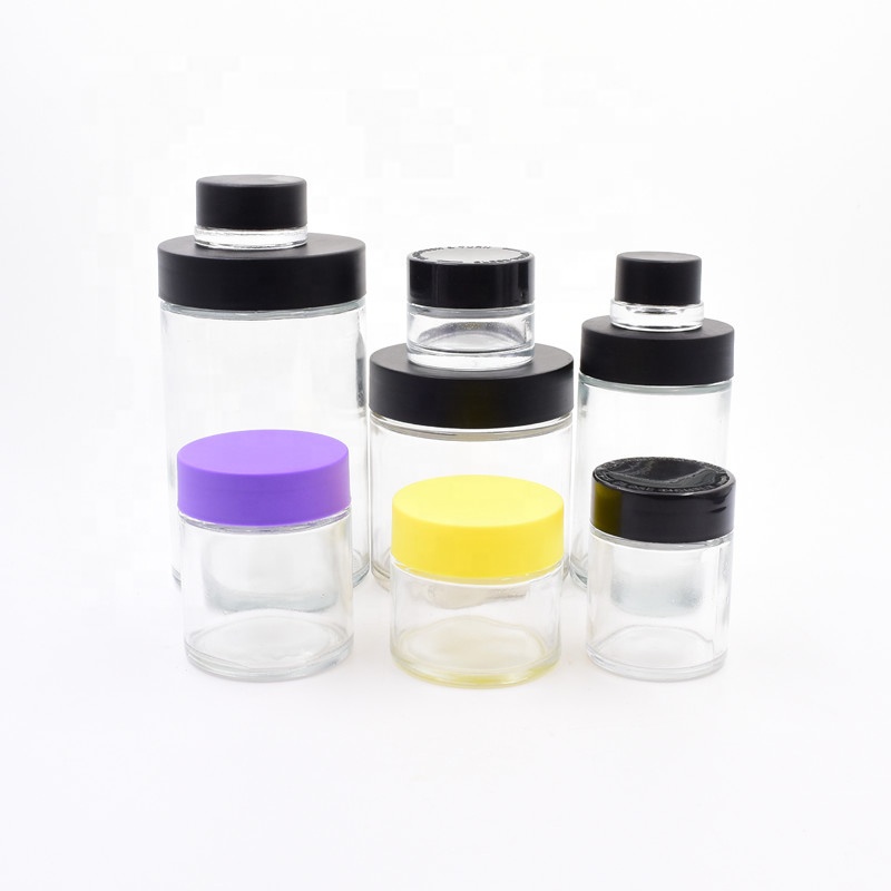5ml 10ml 30ml 70ml 90ml 120ml 180ml 280ml 500ml clear round straight side food storage plastic child proof lid glass jar