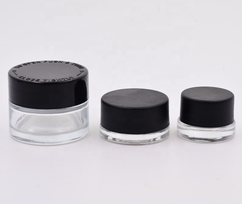 5ml 10ml 30ml 70ml 90ml 120ml 180ml 280ml 500ml clear round straight side food storage plastic child proof lid glass jar