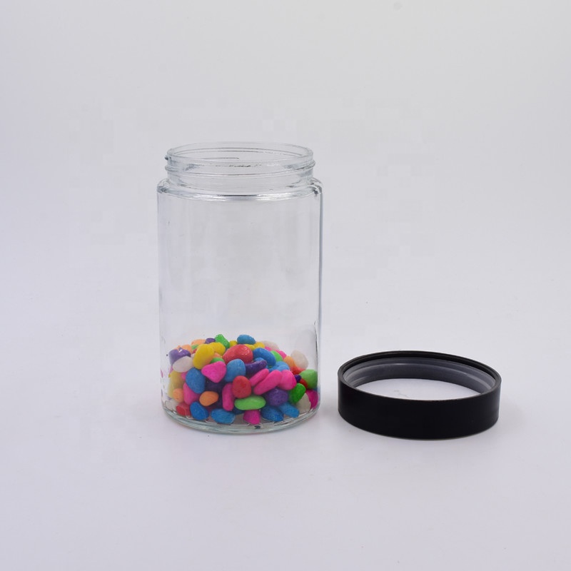 5ml 10ml 30ml 70ml 90ml 120ml 180ml 280ml 500ml clear round straight side food storage plastic child proof lid glass jar