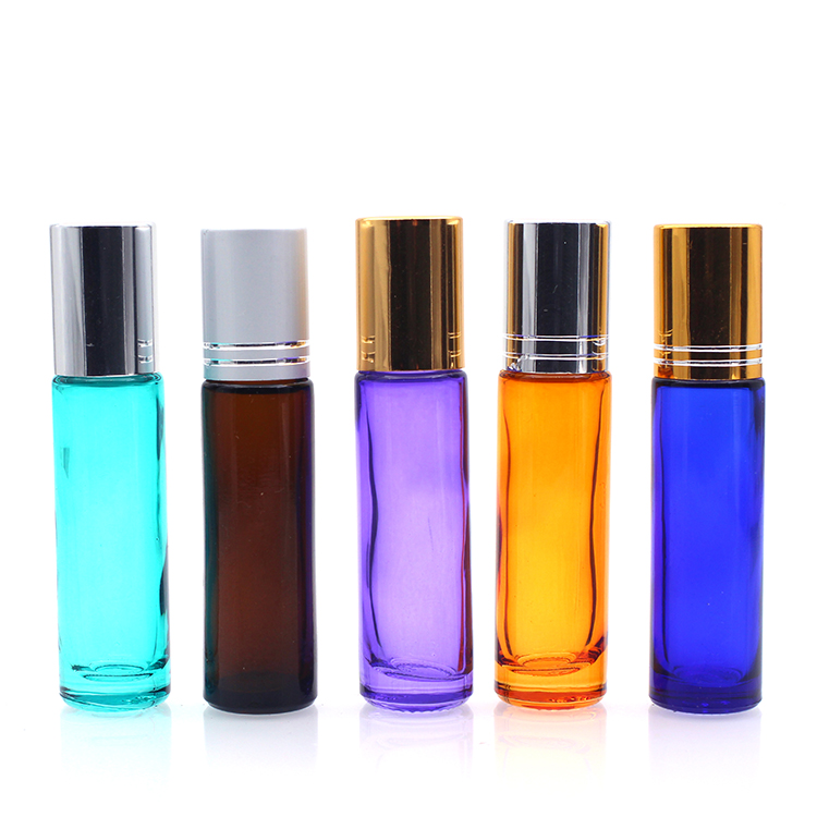 5ml 10ml Amber Blue Clear Glass Roll On Perfume Attar Essential Oil Bottle with Roller Ball Cap
