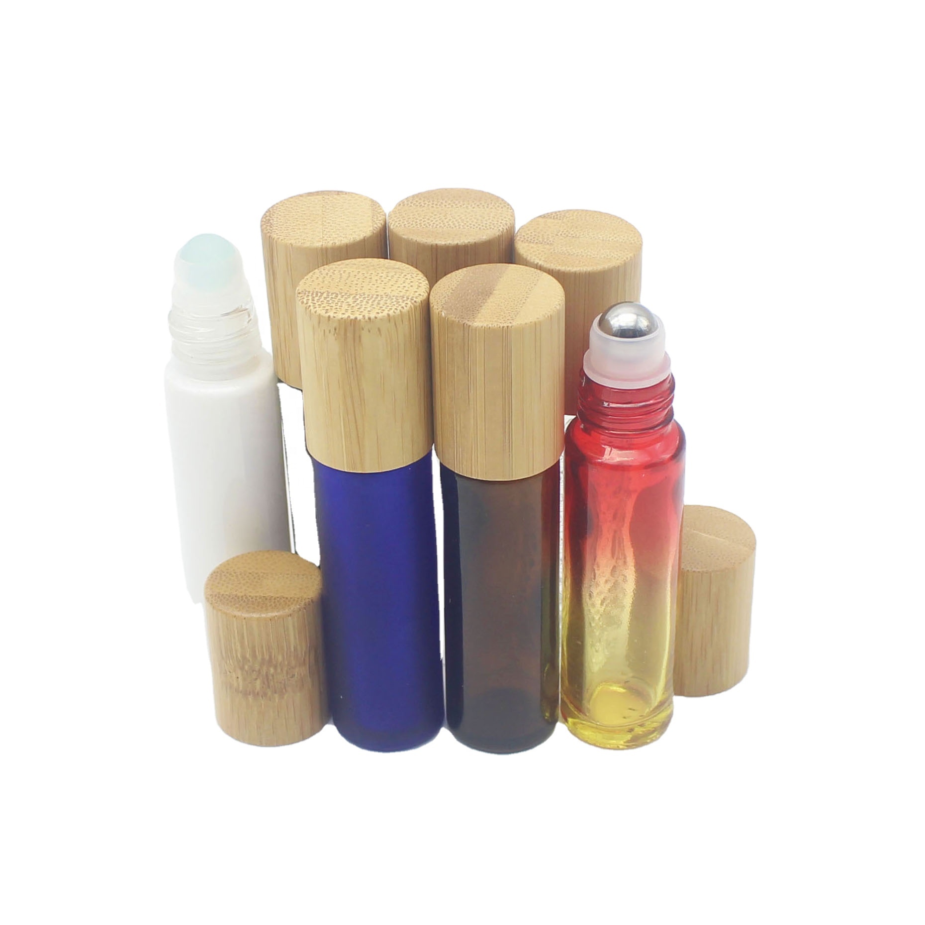 5ml 10ml Bamboo Roll On Perfume Bottles with stainless steel ball bamboo screw lid luxury container BBJ-211