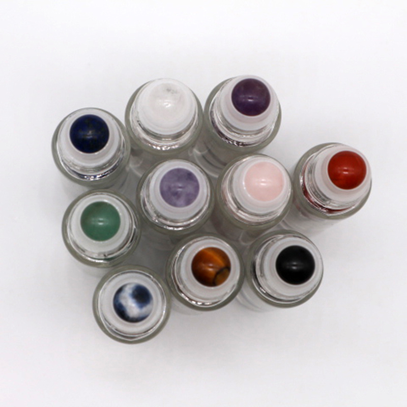 5ml 10ml Clear Gemstone Roller Ball Glass Essential Oil Roll On Bottle with Crystal Chips Inside