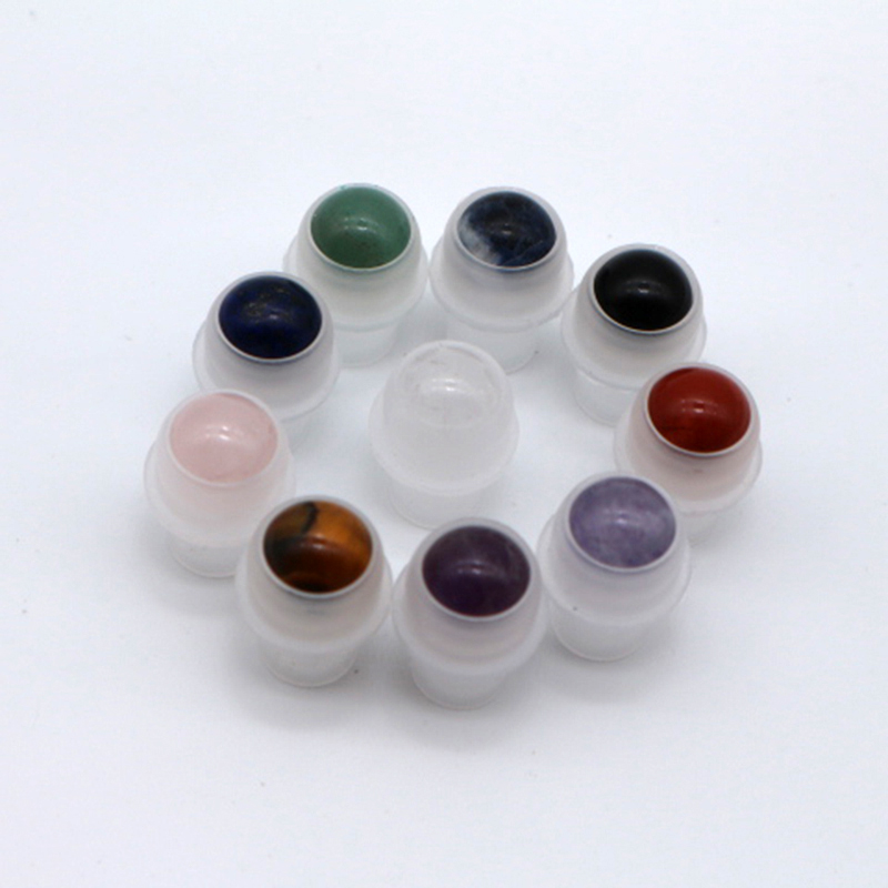 5ml 10ml Clear Gemstone Roller Ball Glass Essential Oil Roll On Bottle with Crystal Chips Inside