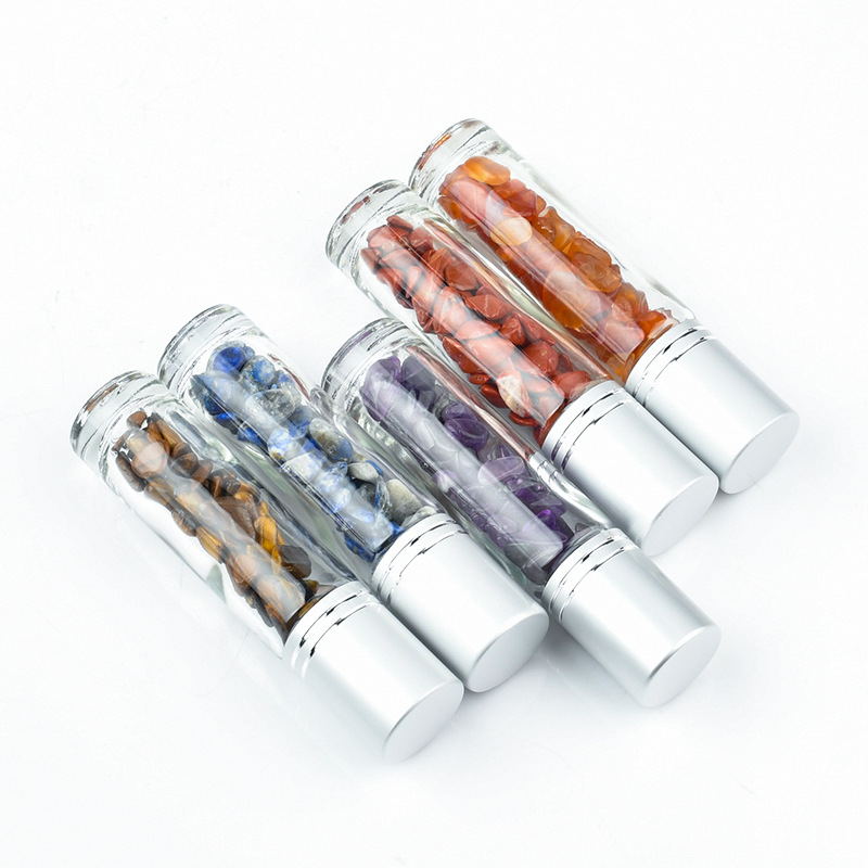 5ml 10ml Crystal Chips Luxury Bamboo Frosted Glass Essential Oil Bottle