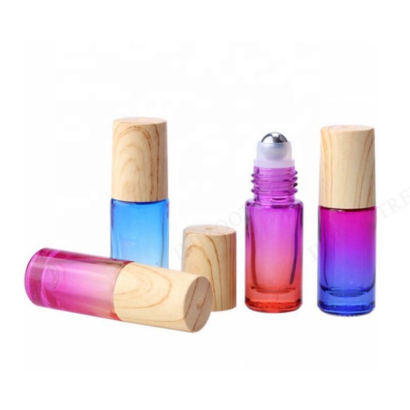 5ml 10ml DIY Gradient Glass Roll On Essential Oil Bottles with Bamboo caps