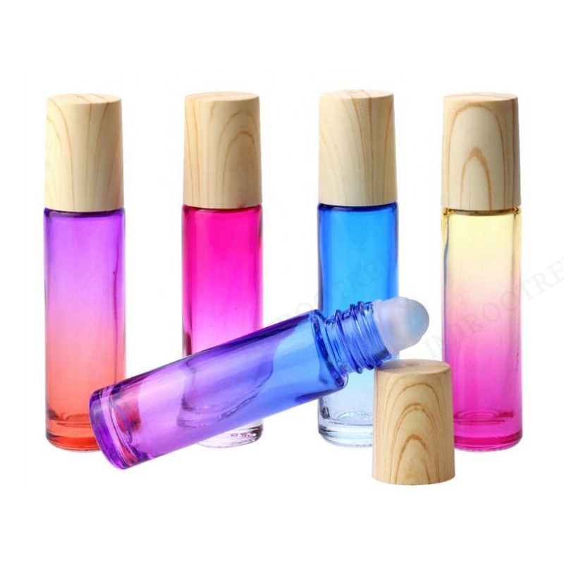 5ml 10ml DIY Gradient Glass Roll On Essential Oil Bottles with Bamboo caps