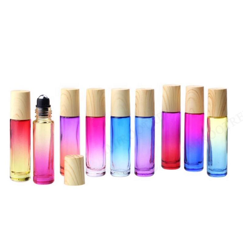 5ml 10ml DIY Gradient Glass Roll On Essential Oil Bottles with Bamboo caps