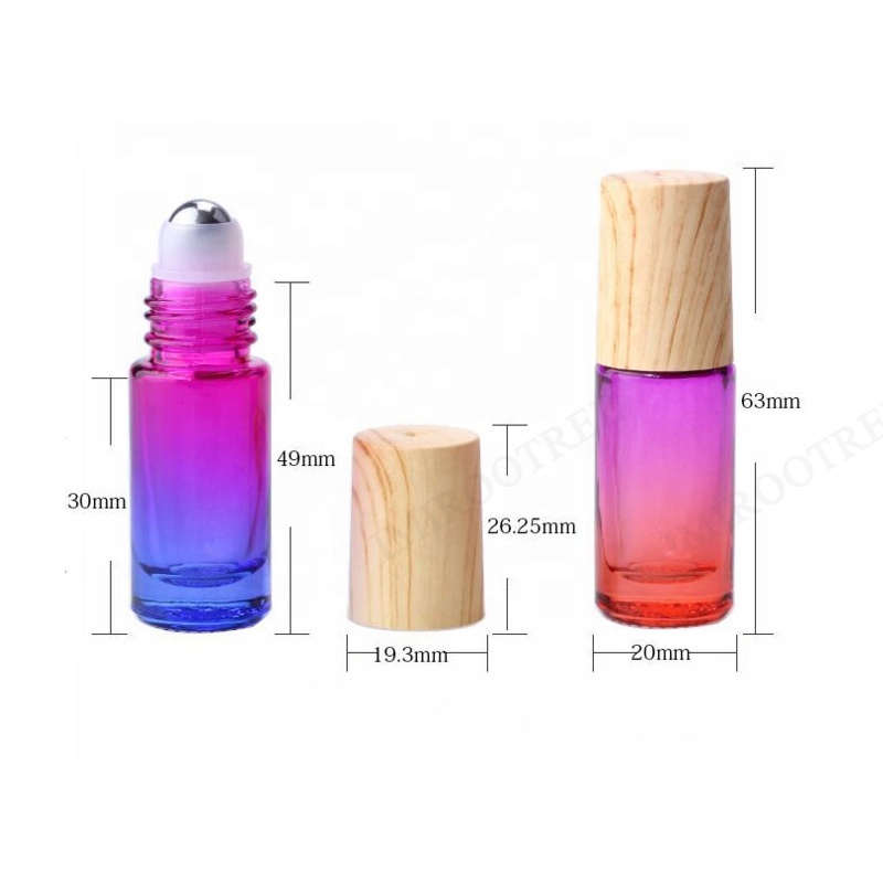 5ml 10ml DIY Gradient Glass Roll On Essential Oil Bottles with Bamboo caps
