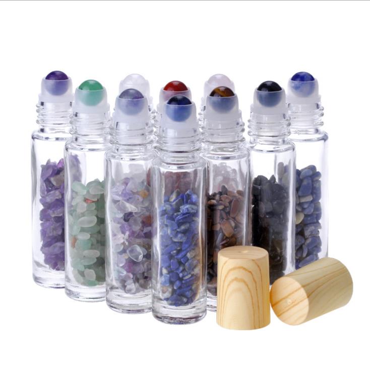 5ml 10ml Frosted Glass Roll On Perfume Bottle Crystal Gemstone Roller Ball Essential Oil Roller Bottle
