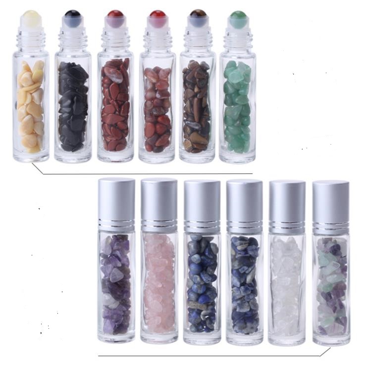 5ml 10ml Frosted Glass Roll On Perfume Bottle Crystal Gemstone Roller Ball Essential Oil Roller Bottle