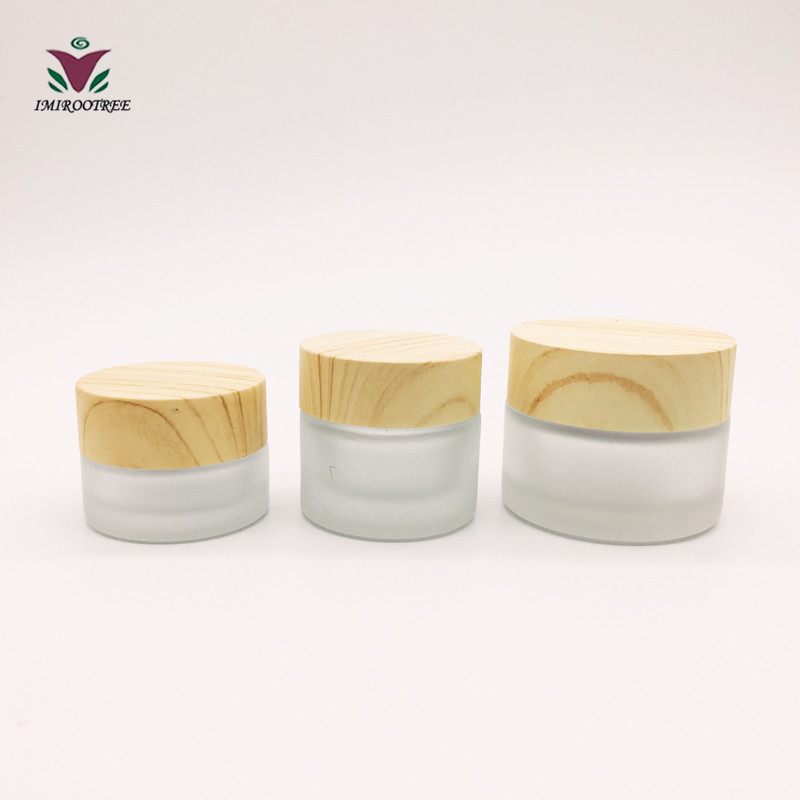 5ml 10ml Mini Frosted Glass Cosmetic Container Glass Jar with Bamboo Lids
