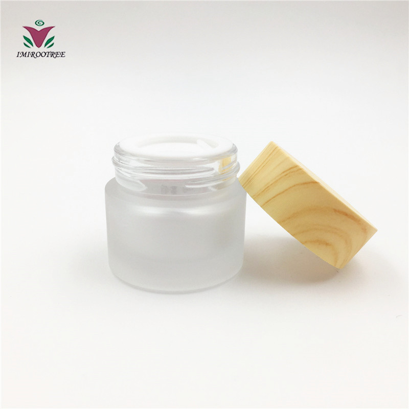 5ml 10ml Mini Frosted Glass Cosmetic Container Glass Jar with Bamboo Lids