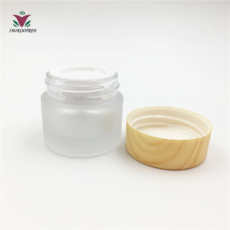 5ml 10ml Mini Frosted Glass Cosmetic Container Glass Jar with Bamboo Lids