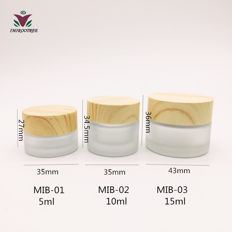5ml 10ml Mini Frosted Glass Cosmetic Container Glass Jar with Bamboo Lids