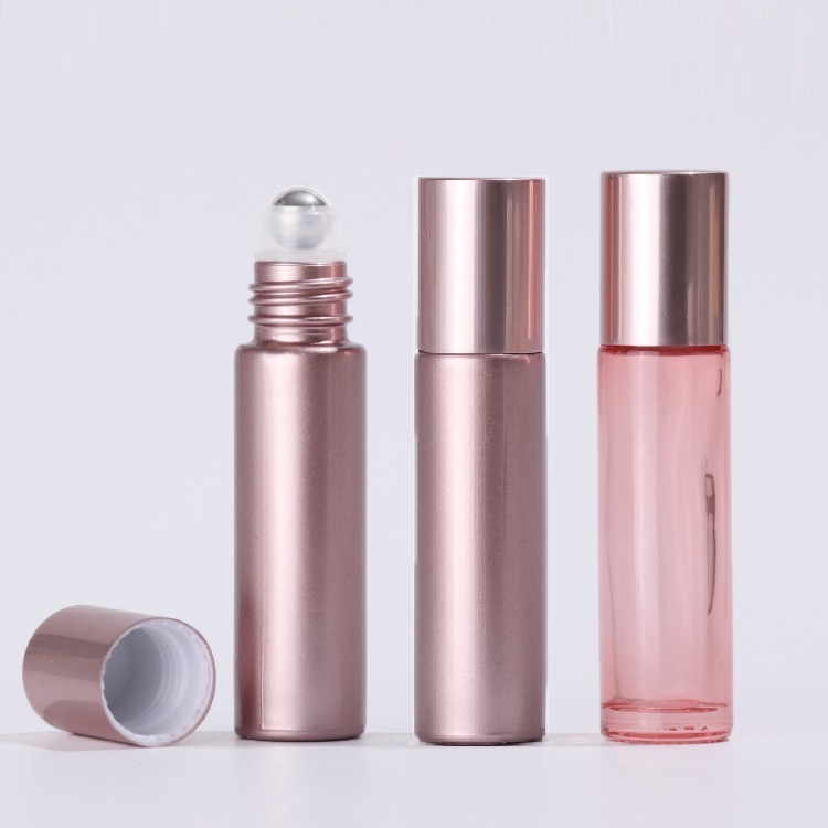 5ml 10ml Rose Gold Glass Roll On Bottle with Stainless Roller Empty Roller Bottle with Rose Gold Cap for Lip Oil Essential Oil