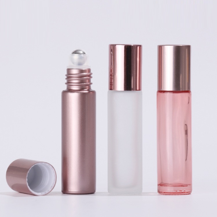 5ml 10ml Rose Gold Glass Roll On Bottle with Stainless Roller Empty Roller Bottle with Rose Gold Cap for Lip Oil Essential Oil