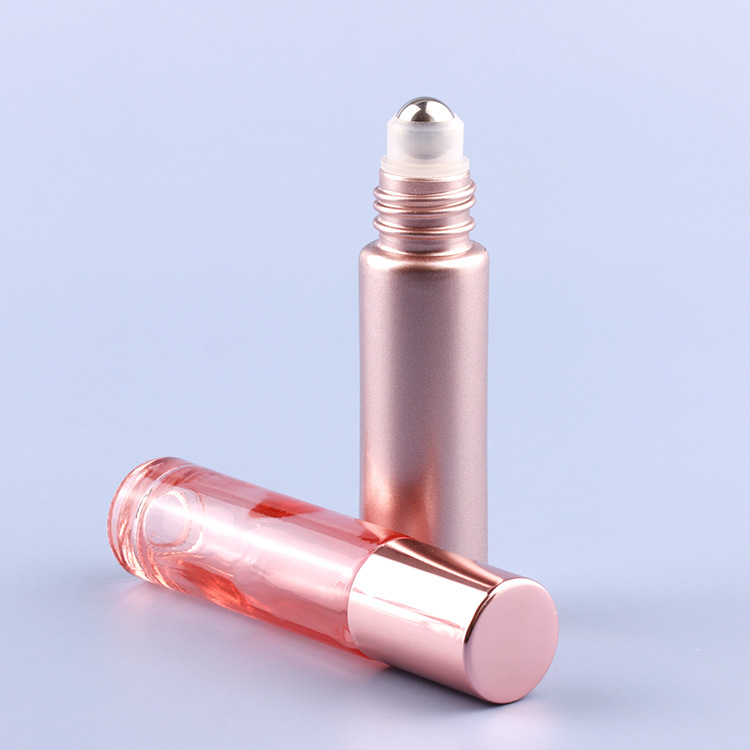 5ml 10ml Rose Gold Glass Roll On Bottle with Stainless Roller Empty Roller Bottle with Rose Gold Cap for Lip Oil Essential Oil