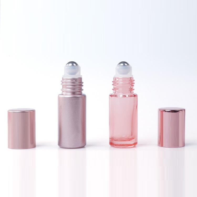 5ml 10ml Rose Gold Glass Roll On Bottle with Stainless Roller Empty Roller Bottle with Rose Gold Cap for Lip Oil Essential Oil