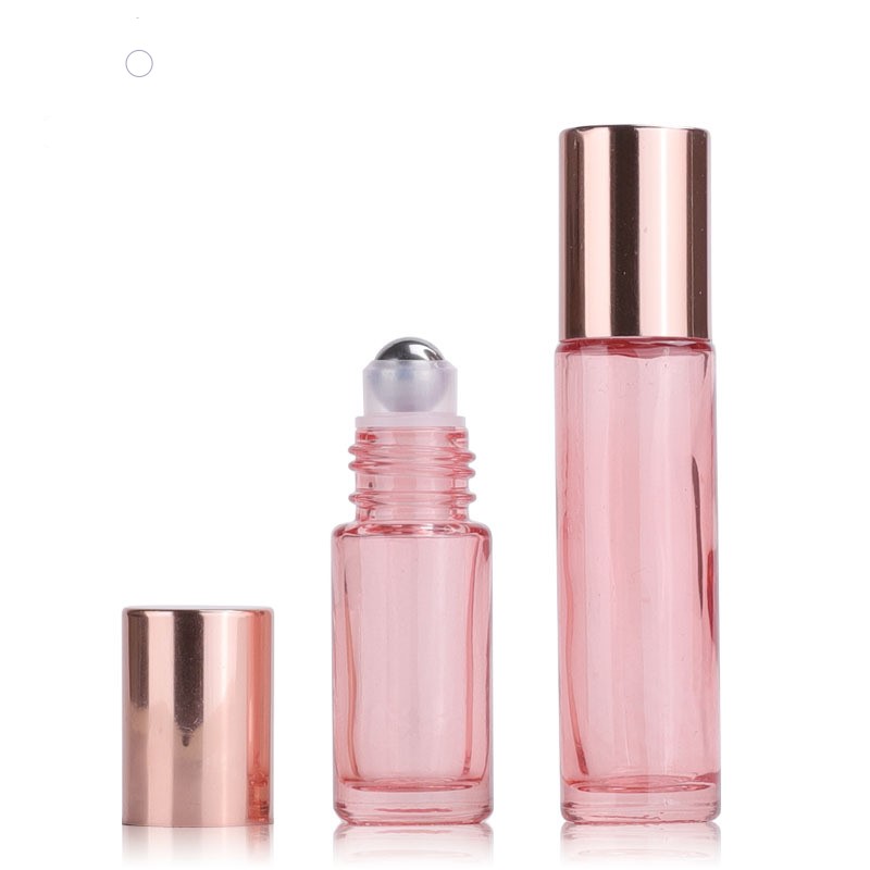 5ml 10ml Rose gold shinny matte glass roll on essential oil bottle with cap