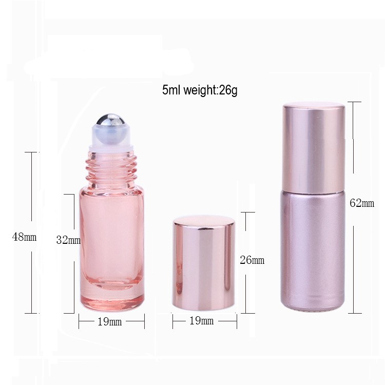 5ml 10ml Rose gold shinny matte glass roll on essential oil bottle with cap