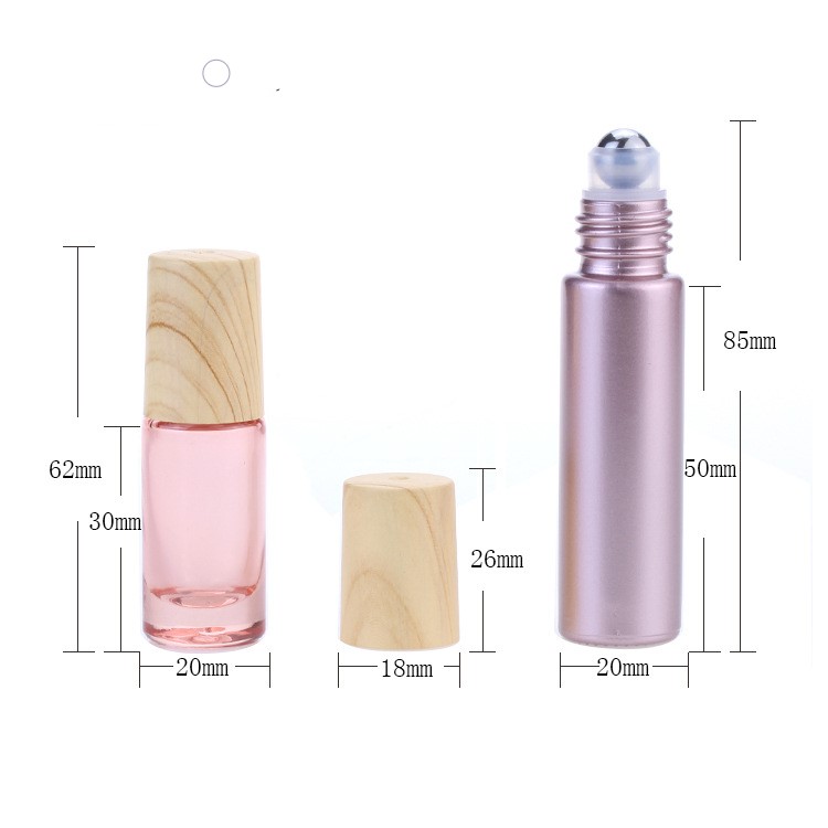 5ml 10ml Rose gold shinny matte glass roll on essential oil bottle with wood grain cap