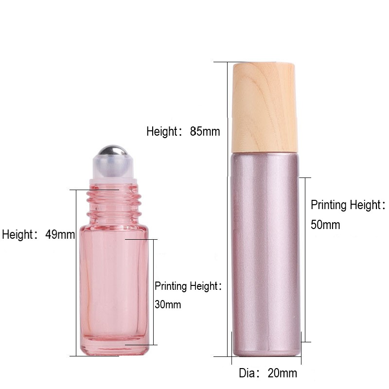 5ml 10ml Rose gold shinny matte glass roll on essential oil bottle with wood grain cap