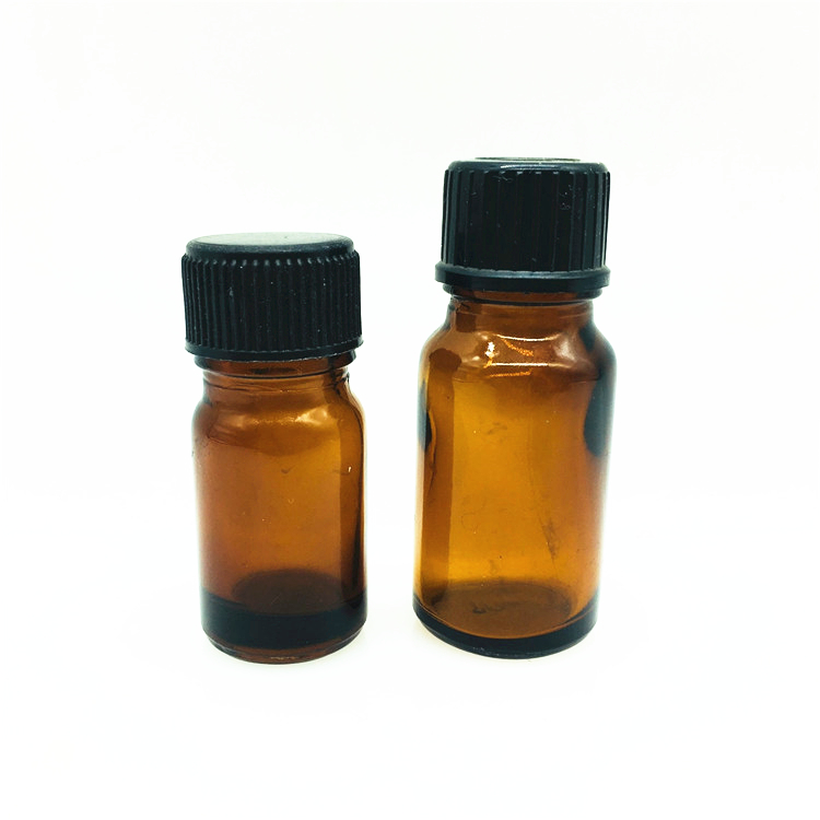 5ml 10ml amber glass bottle for chemical essential oil with black plastic cap