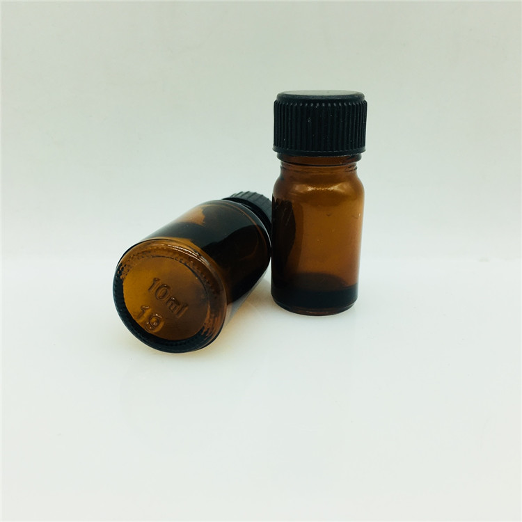 5ml 10ml amber glass bottle for chemical essential oil with black plastic cap