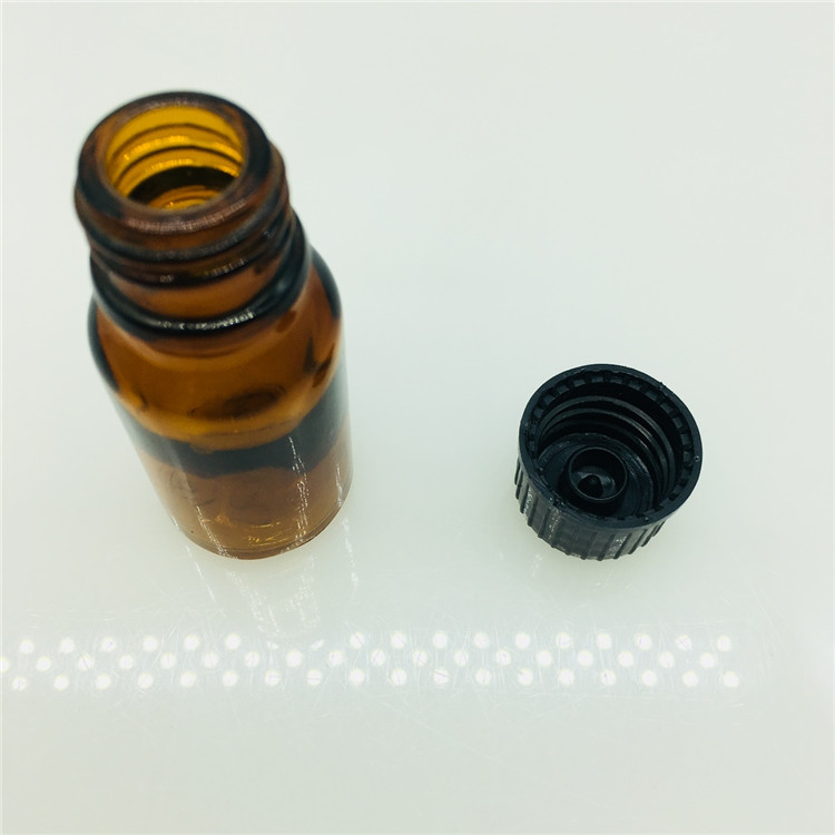 5ml 10ml amber glass bottle for chemical essential oil with black plastic cap