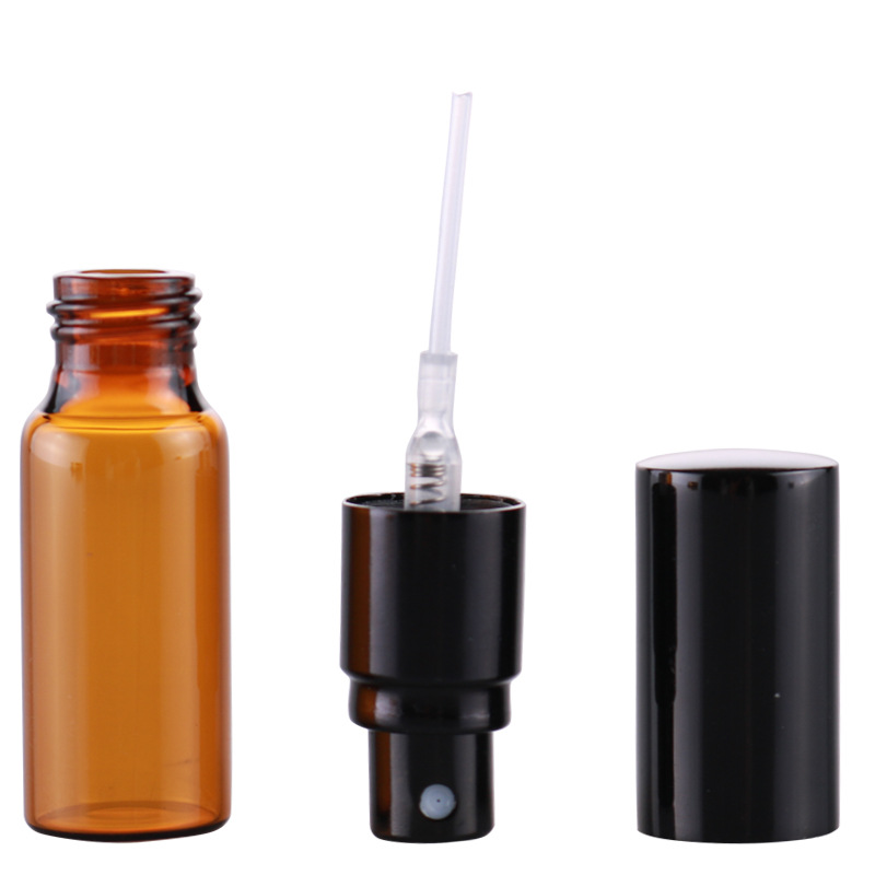 5ml 10ml amber spray glass bottle brown portable small perfume bottle with aluminum cap