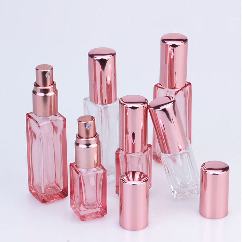 5ml 10ml clear pink glass sprayer bottles rose gold cosmetic packing victora perfume with rose gold cover
